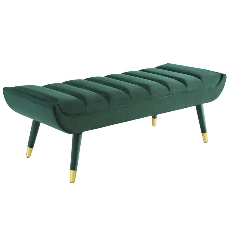 Elegant Green Velvet 53.5" Accent Bench with Gold Metal Accents