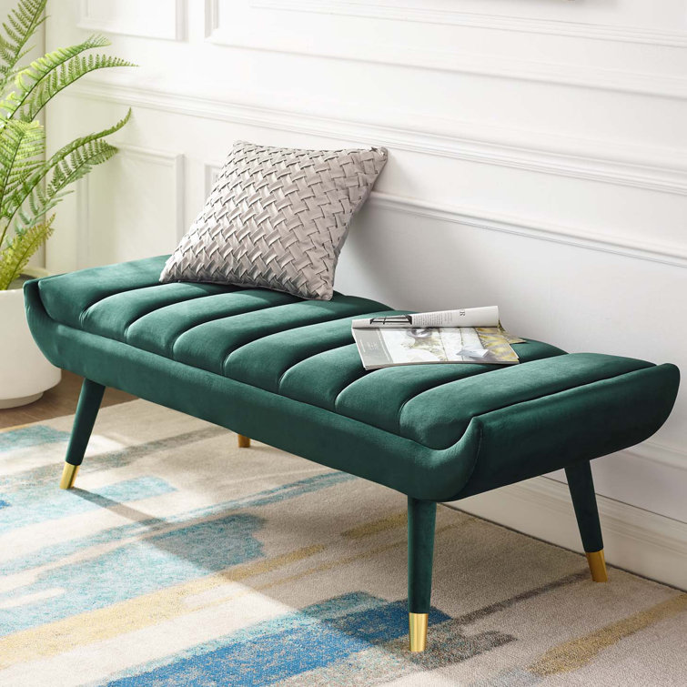 Elegant Green Velvet 53.5" Accent Bench with Gold Metal Accents