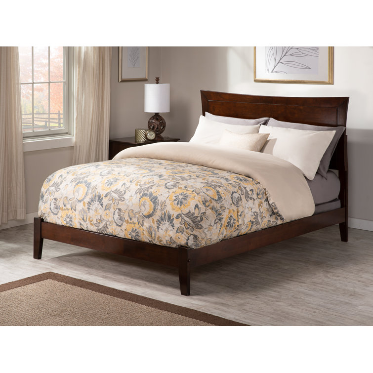 Walnut Full Wood Platform Bed with Headboard and Slats