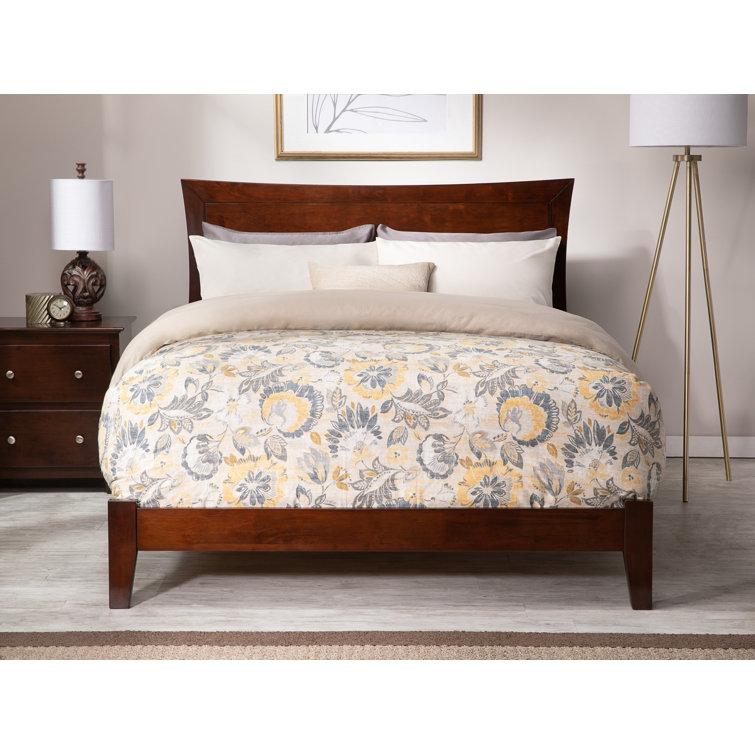 Walnut Full Wood Platform Bed with Headboard and Slats