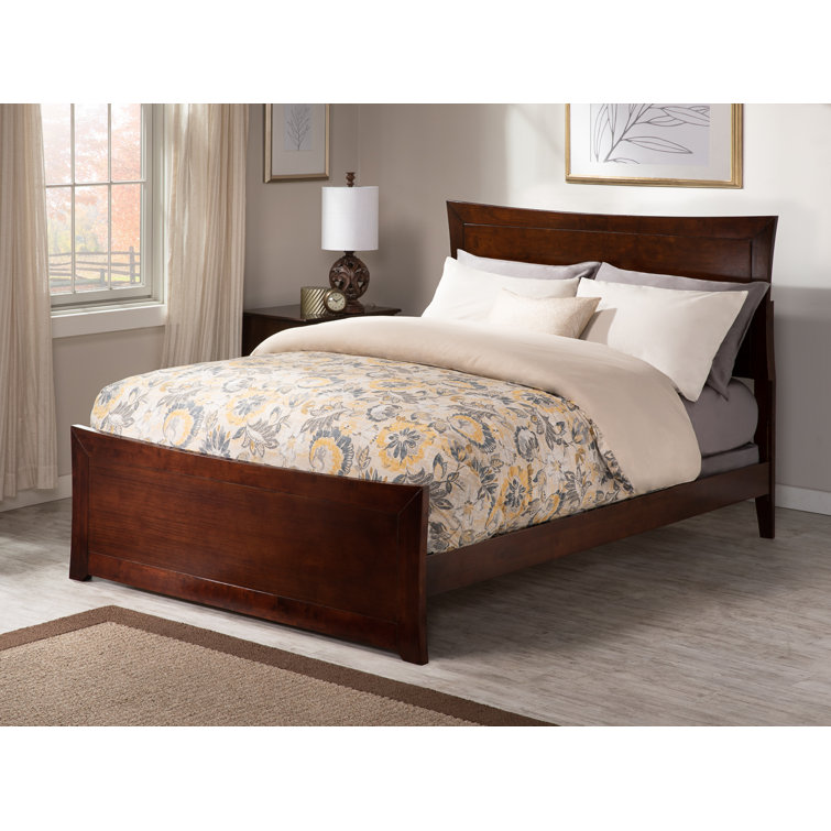Walnut Full Upholstered Wood Platform Bed with Headboard