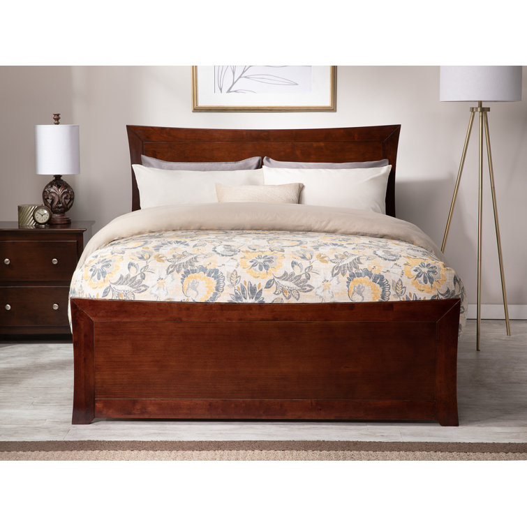 Walnut Full Upholstered Wood Platform Bed with Headboard