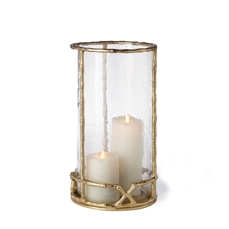Gold Bamboo-Like Glass Hurricane Candle Holder, 16"