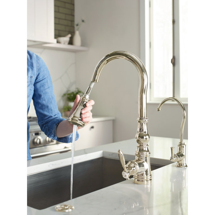 Polished Nickel Transitional Kitchen Faucet with Pull-out Spray