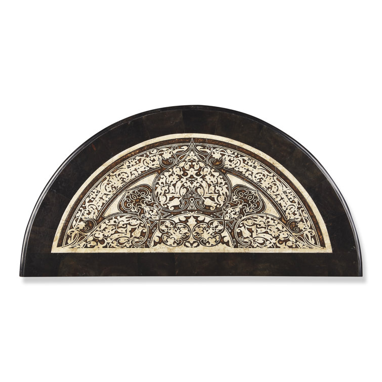 Elegant Metalwork & Stone Inlay Demilune Console with Storage