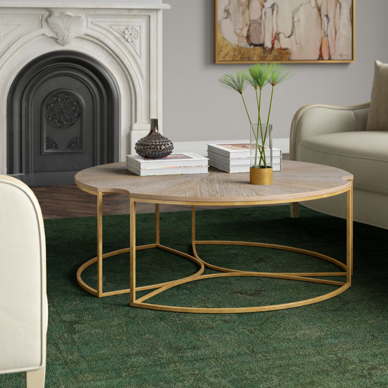 Industrial Amber-Gold 48" Round Wood & Metal Coffee Table