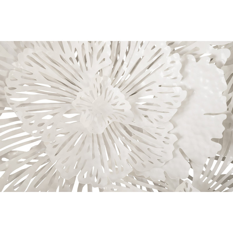 White Metal Contemporary Flower Wall Sculpture