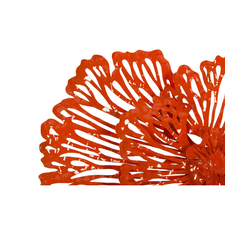 Small Coral Metal Flower Wall Sculpture