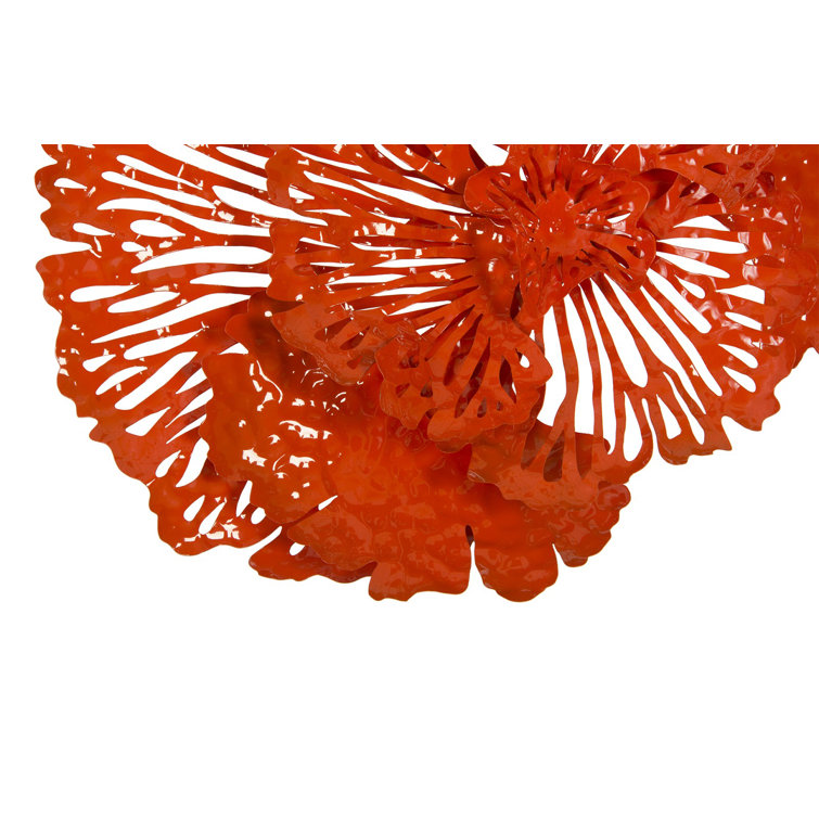 Small Coral Metal Flower Wall Sculpture