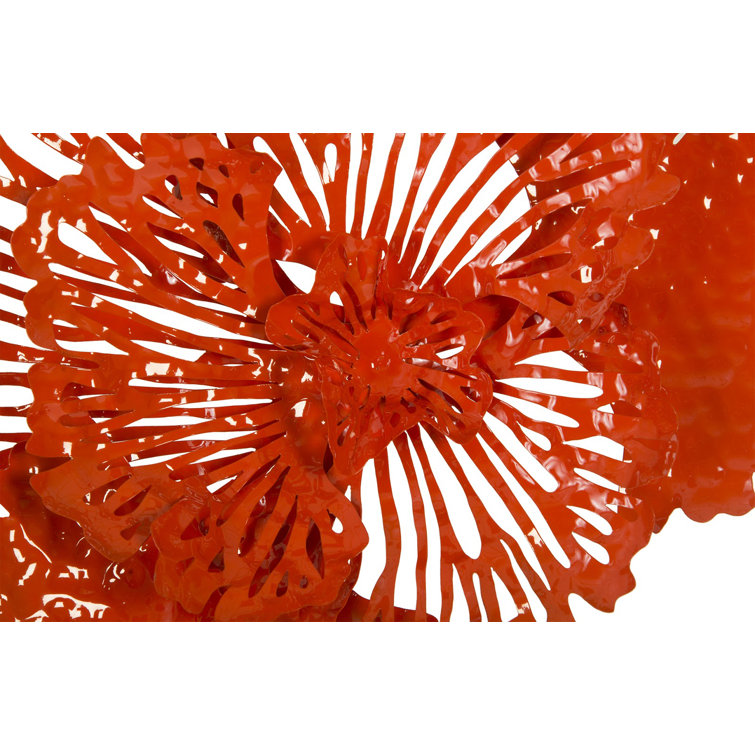 Small Coral Metal Flower Wall Sculpture