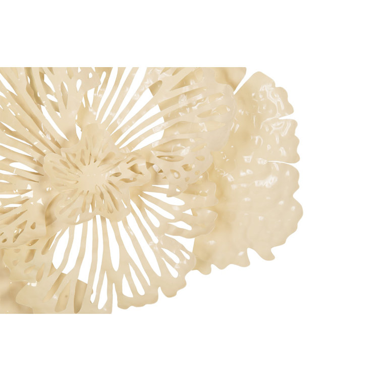 Ivory Metal Flower Wall Art Decor, 25 Inch