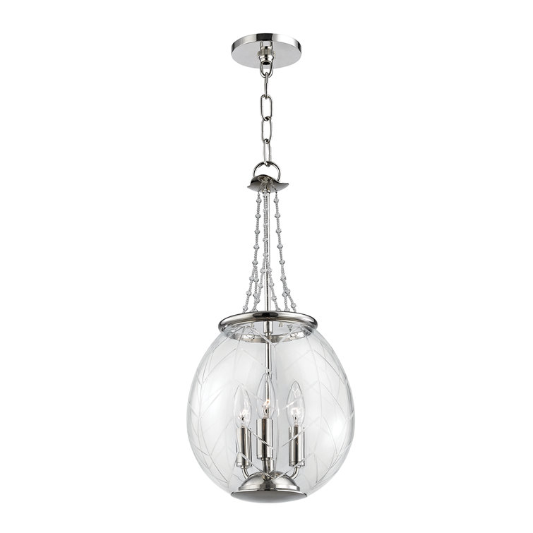 Polished Nickel 3-Light Pendant with Crystal Accents