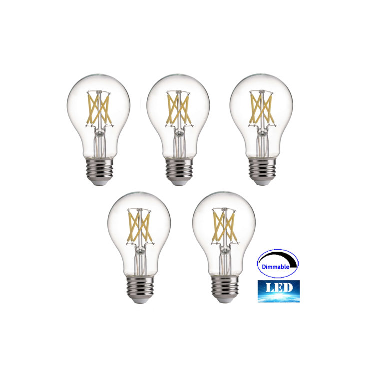 Clear Glass Dimmable LED Filament Bulbs, Set of 5