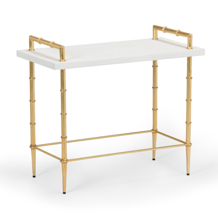 Harris Shagreen White Faux Leather Rectangular End Table