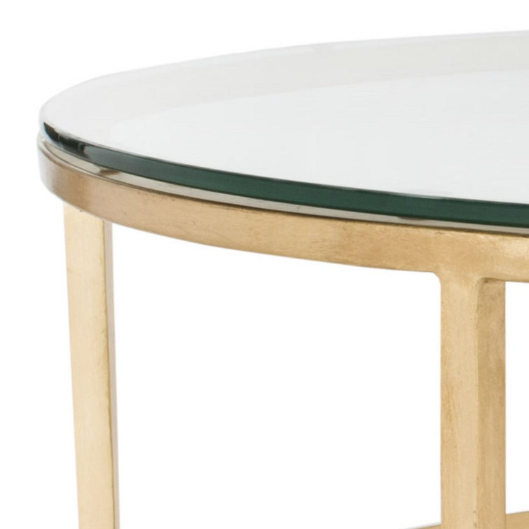 Edmund Round Gold Metal and Glass Cocktail Table