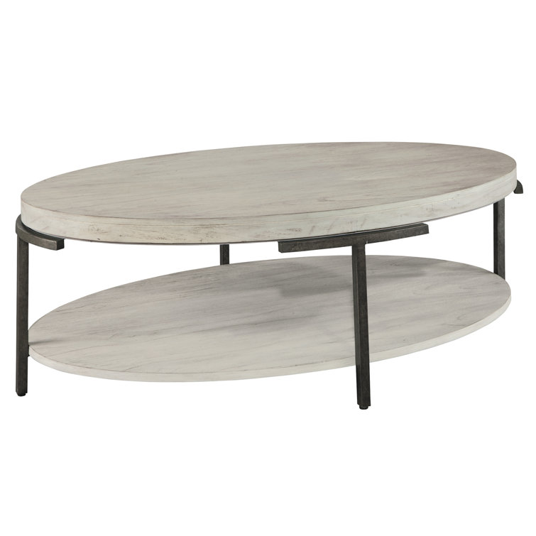 Beige and Black Oval Wood Metal Cocktail Table