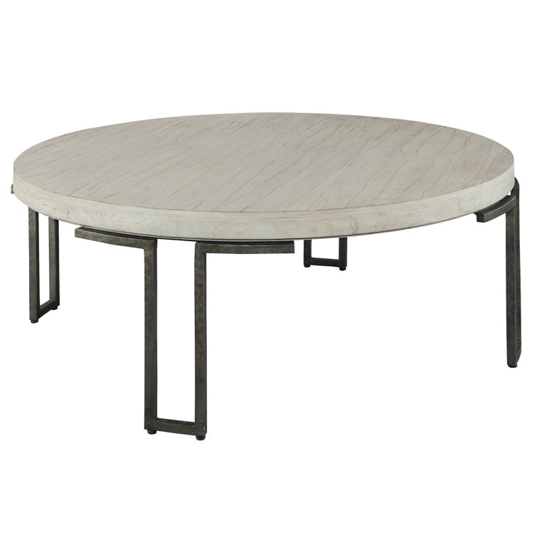 Beige and Black Round Wood Coffee Table with Storage