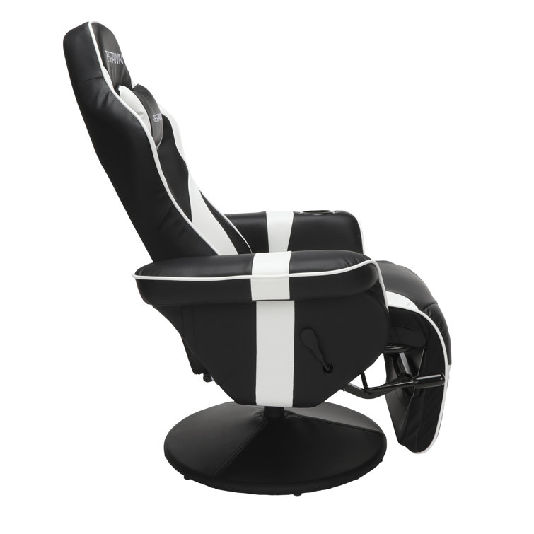 White and Black Racing Style Gaming Recliner with Footrest