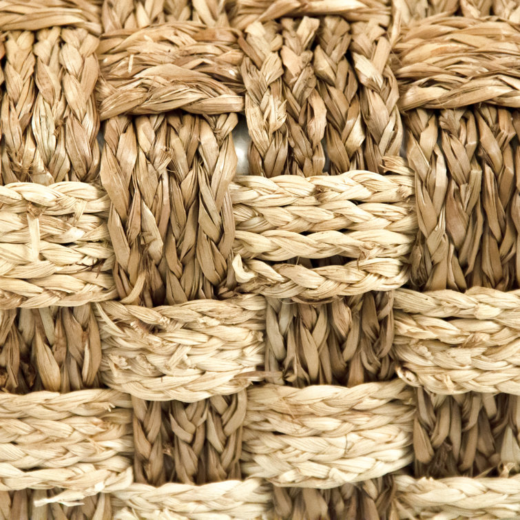 Handwoven Brown and Beige Seagrass Square Pouf