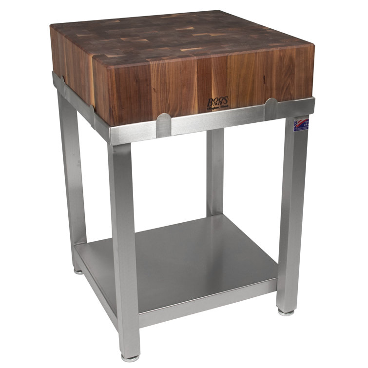 Square Solid Walnut 35'' Butcher Block Kitchen Stand