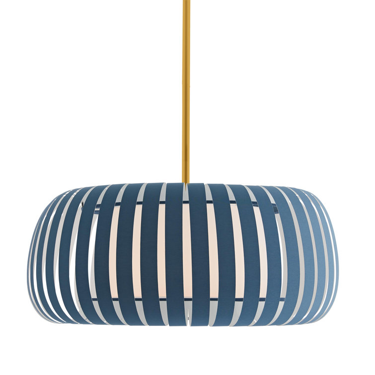 Modern Cadet Blue Drum Pendant with Antique Brass Finish