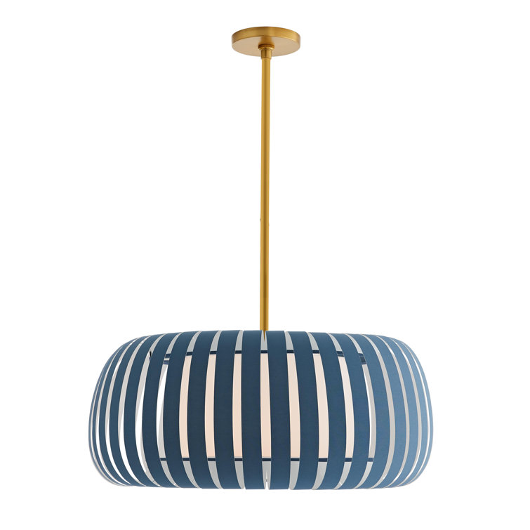 Modern Cadet Blue Drum Pendant with Antique Brass Finish