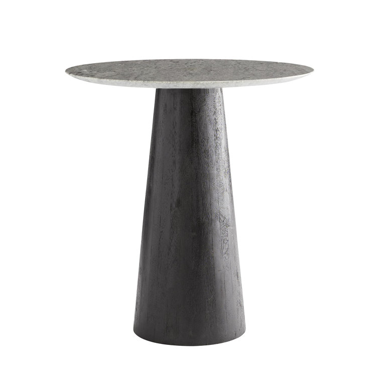 Round Gray Marble and Ebony Wood End Table