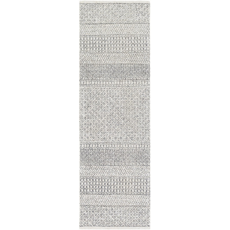 Handmade Black and Beige Wool Tufted Runner Rug