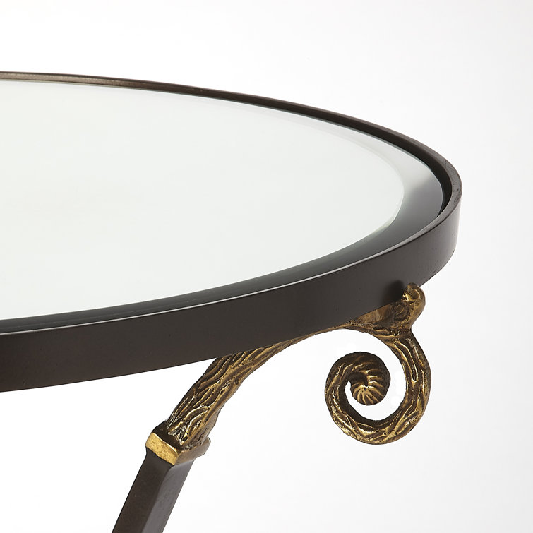 Opulent Old World Bronze & Gold Round Mirrored Accent Table