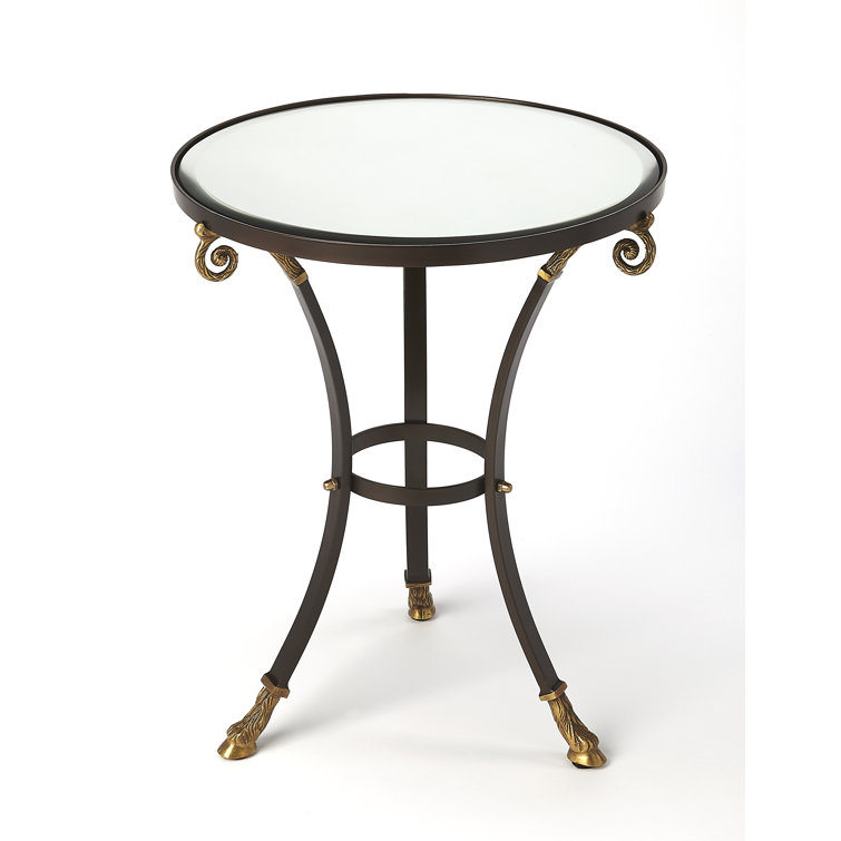 Opulent Old World Bronze & Gold Round Mirrored Accent Table