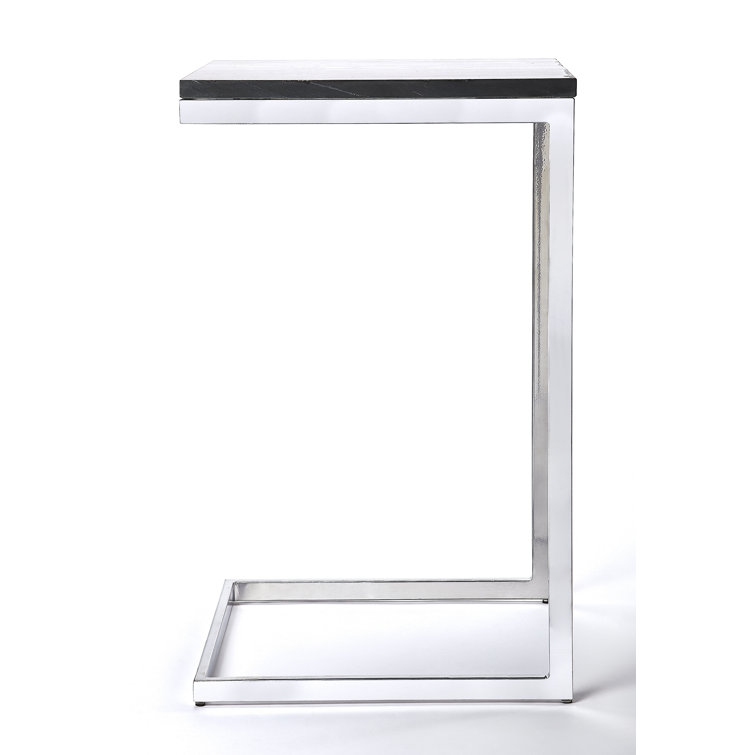 Black Marble Top Silver Metal C-Shaped End Table