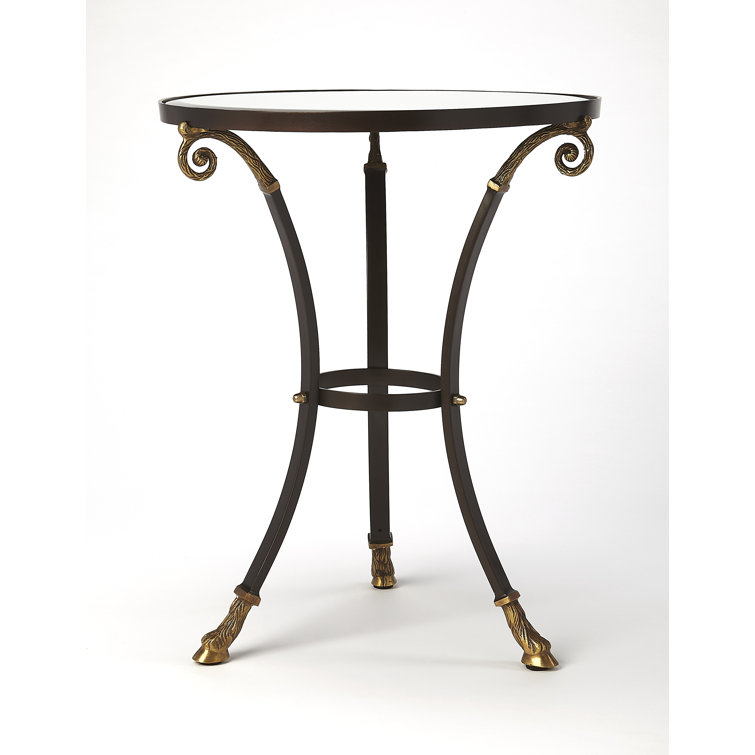 Opulent Old World Bronze & Gold Round Mirrored Accent Table