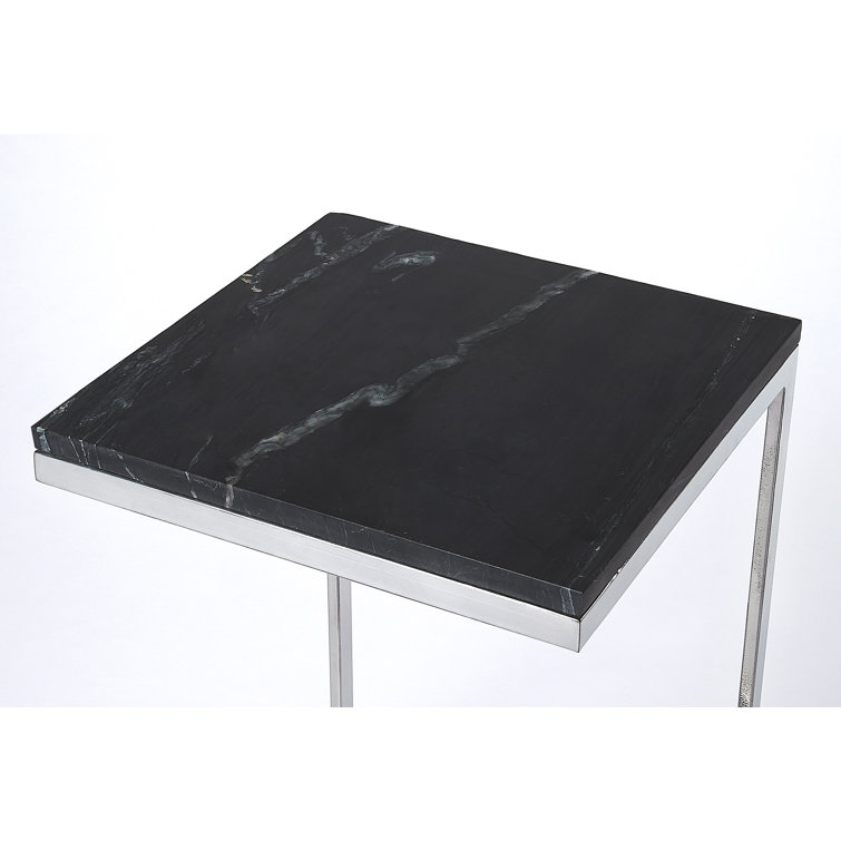 Black Marble Top Silver Metal C-Shaped End Table