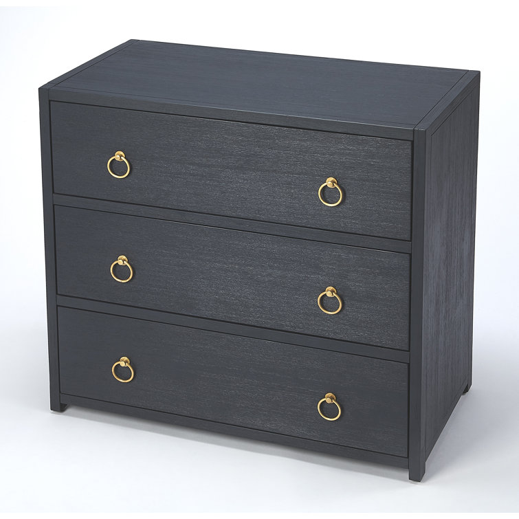 Elin Glam White 3-Drawer Dresser with Gold Metallic Hardware