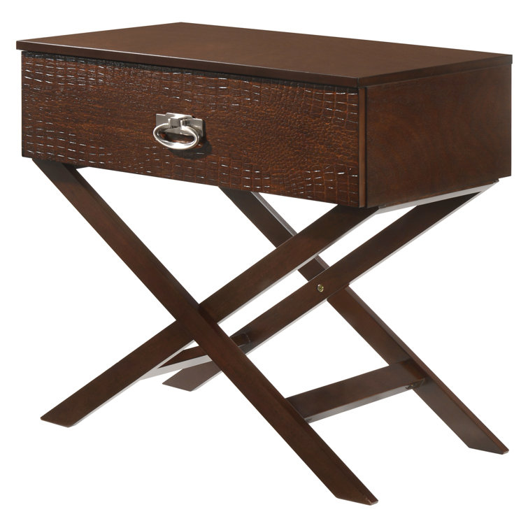 Cappuccino Crocodile Pattern 1-Drawer Nightstand with X-Shaped Base