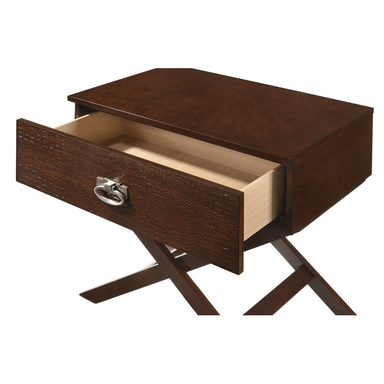 Cappuccino Crocodile Pattern 1-Drawer Nightstand with X-Shaped Base