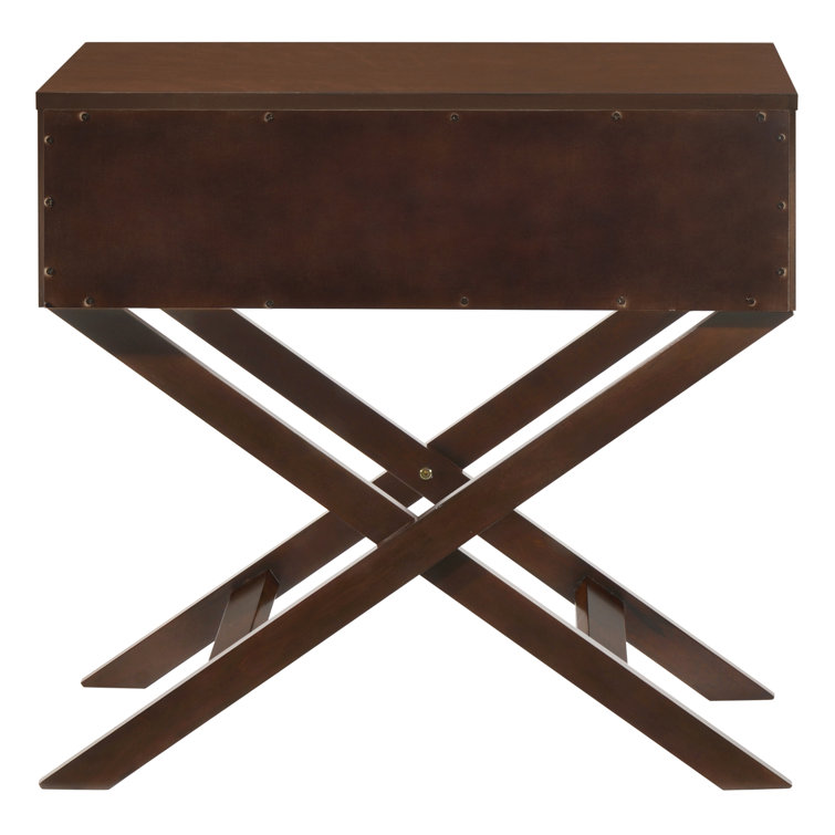 Cappuccino Crocodile Pattern 1-Drawer Nightstand with X-Shaped Base