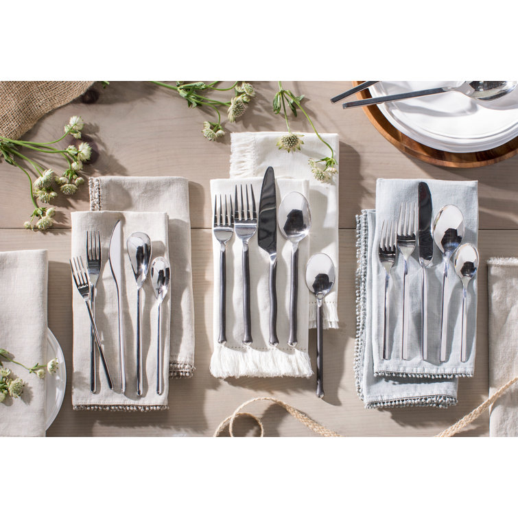 New Wave 64-Piece Stainless Steel Flatware Set with Curved Handles