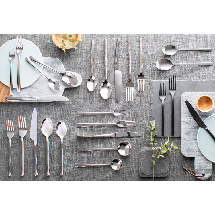 New Wave 64-Piece Stainless Steel Flatware Set with Curved Handles