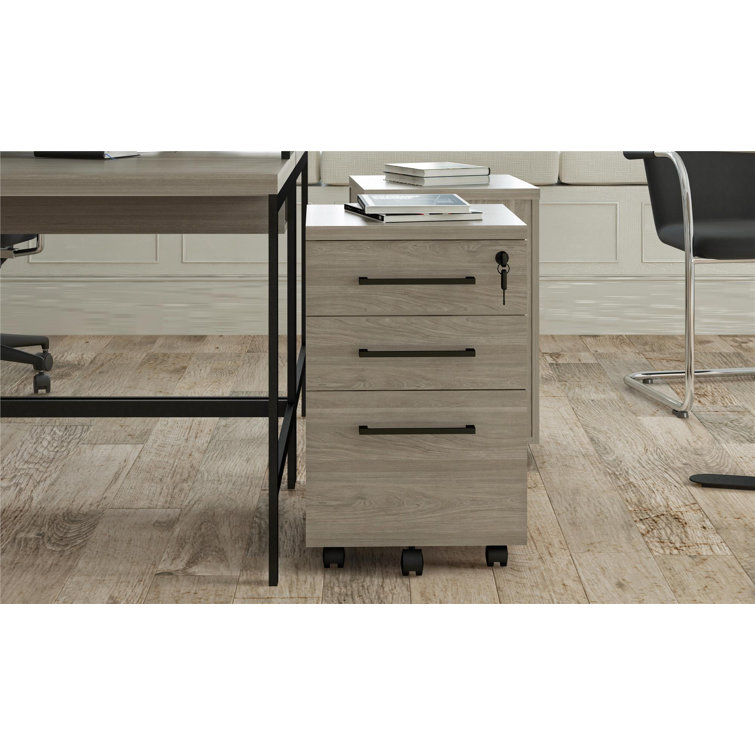 Parkside Light Brown Oak 3-Drawer Lockable Mobile File Cabinet