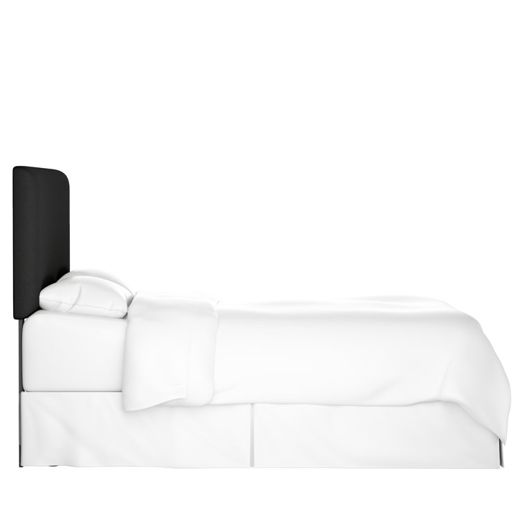 Classic Black Linen Upholstered Queen Headboard with Solid Wood Frame
