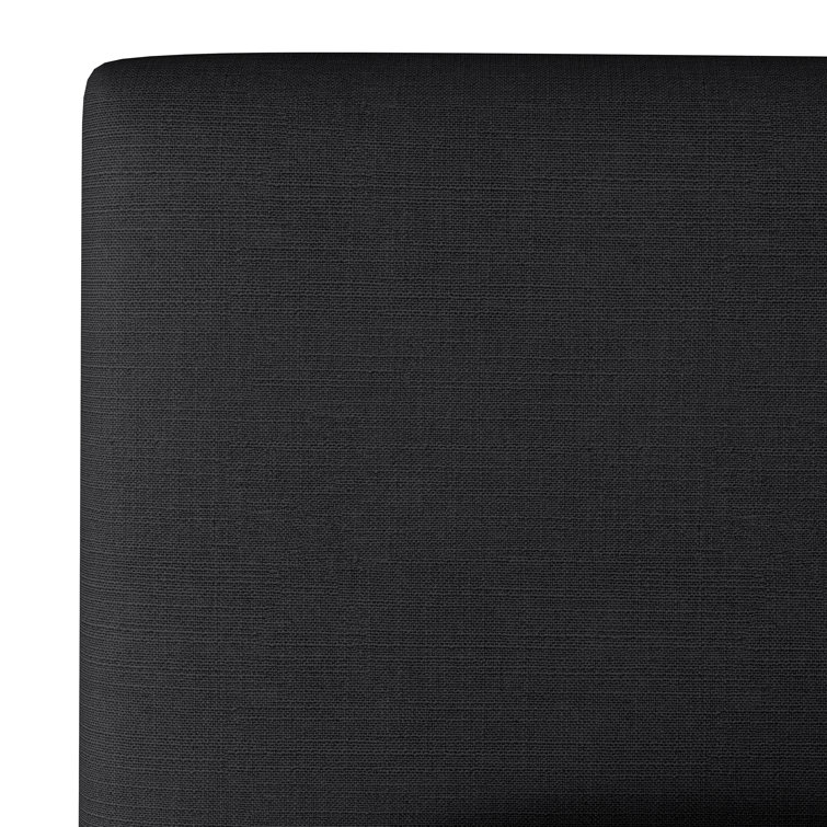 Classic Black Linen Upholstered Queen Headboard with Solid Wood Frame