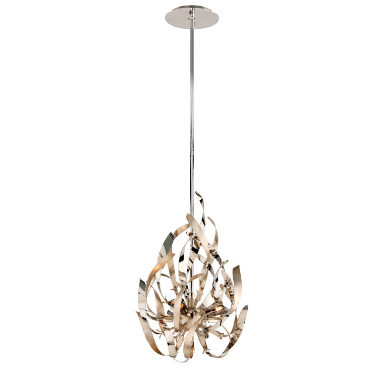 Transitional Mini Crystal Pendant Light with Silver Leaf Finish