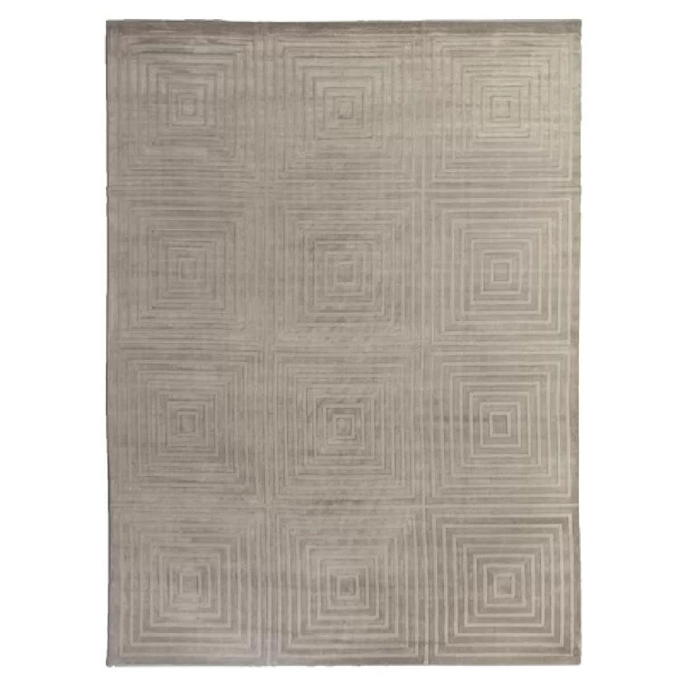 Sleek Silver Geometric 8' x 10' Hand-Loomed Viscose Rug