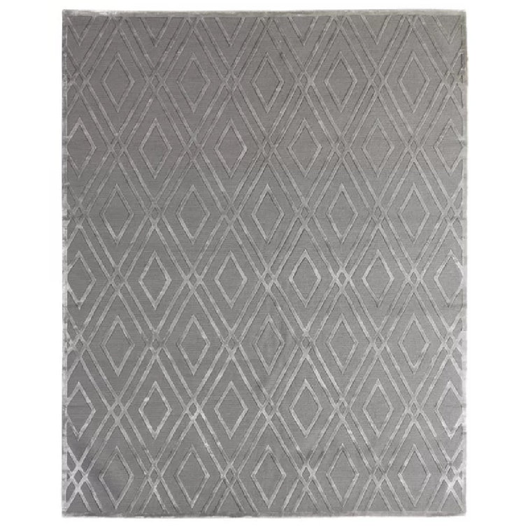 Gray Geometric Hand-knotted Wool Silk 8' x 10' Rug