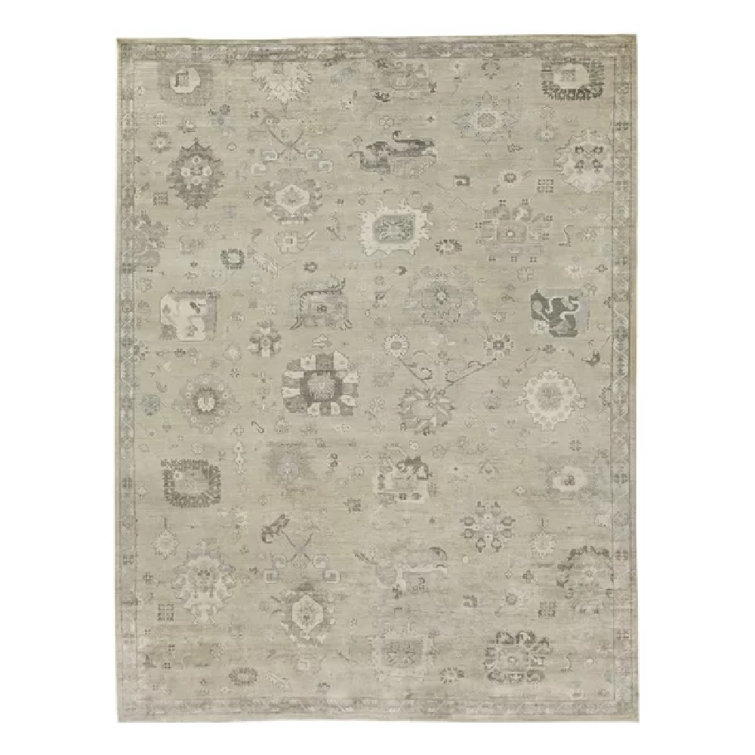 Beige and Brown Hand-Knotted Viscose Cotton 9' x 12' Rug