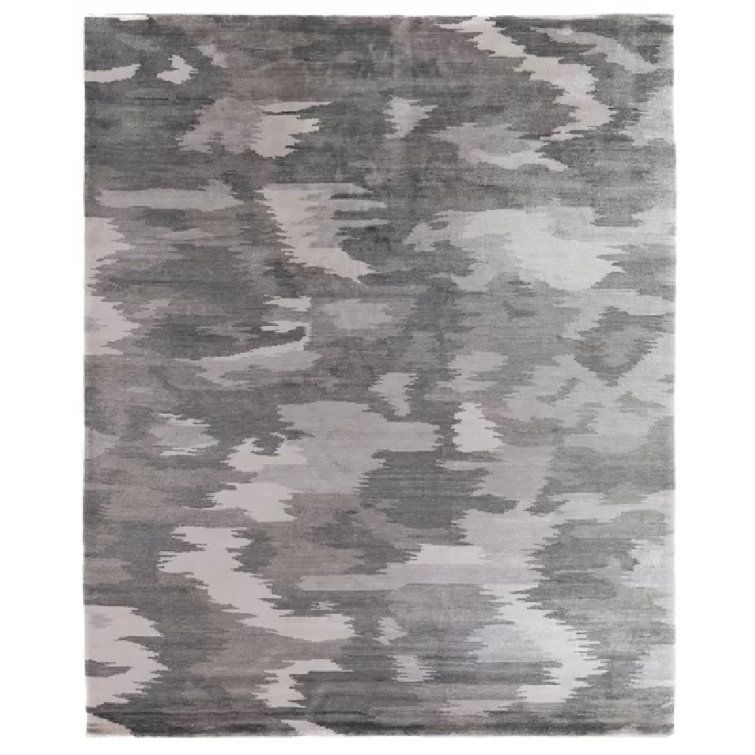 Handmade 8' x 10' Gray Abstract Viscose Cotton Rug