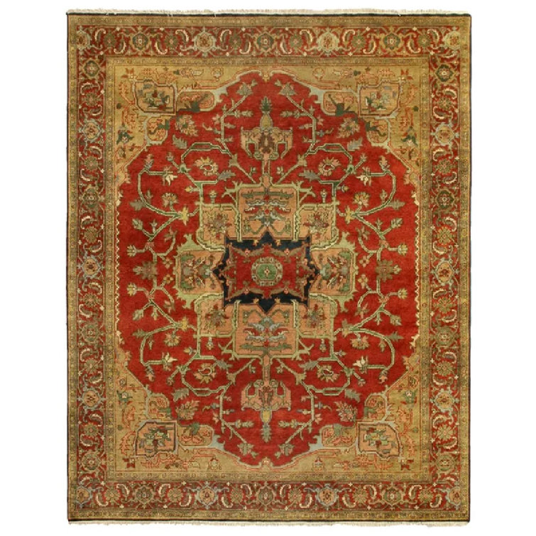 Hand-Knotted Rust and Gold Wool 10' x 14' Area Rug