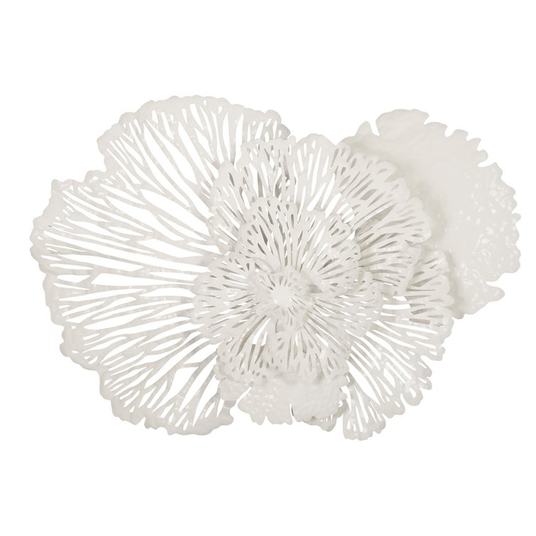 White Metal Contemporary Flower Wall Sculpture