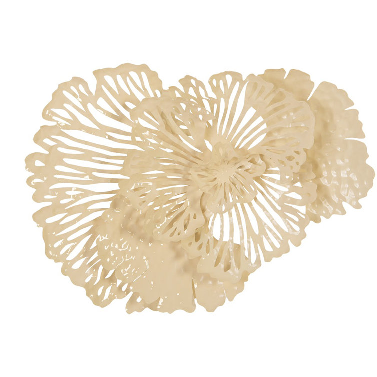 Ivory Metal Flower Wall Art Decor, 25 Inch